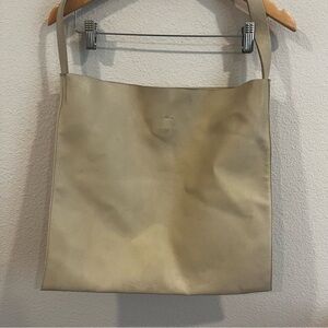 OAK + FORT cream faux pebbles leather tote bag with snap closure